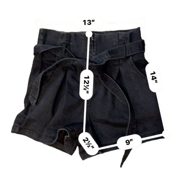 (6 for $25) Mele E Pere High Rise Belted Paperbag Shorts in Black‎ Wash-  Small - Picture 7 of 7